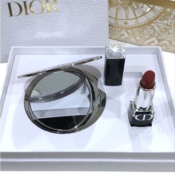 DIOR EXCLUSIVE POCKET MIRROR AND ROUGE DIOR FLORAL LIP CARE LONG WEAR - Picture 1 of 5